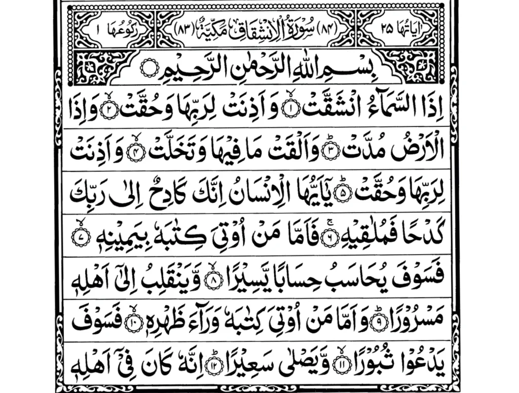 Surah Al Inshiqaq Ayat 1 to 12